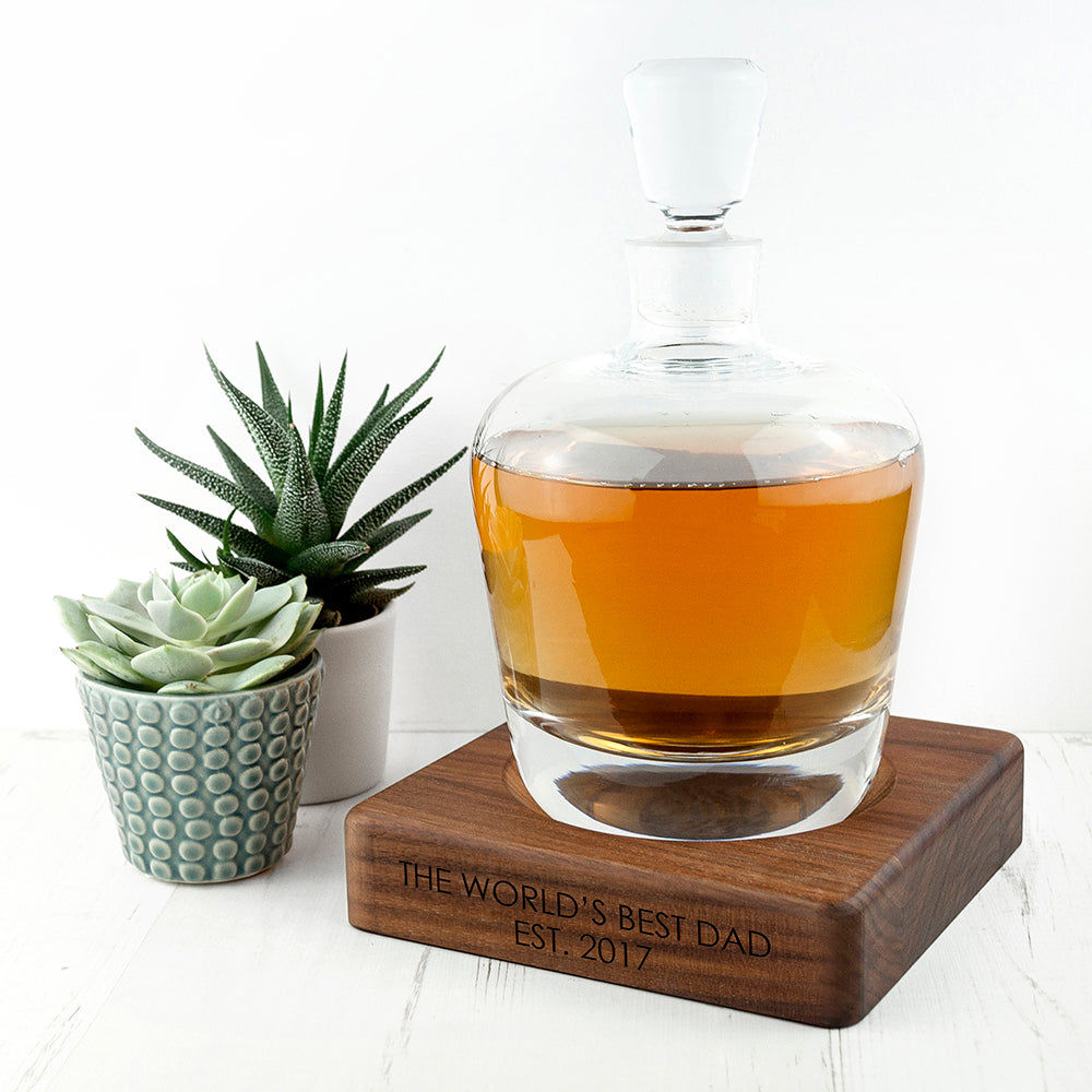LSA Whiskey Decanter & Engraved Walnut Base  LSA Glassware Deeply Engraved