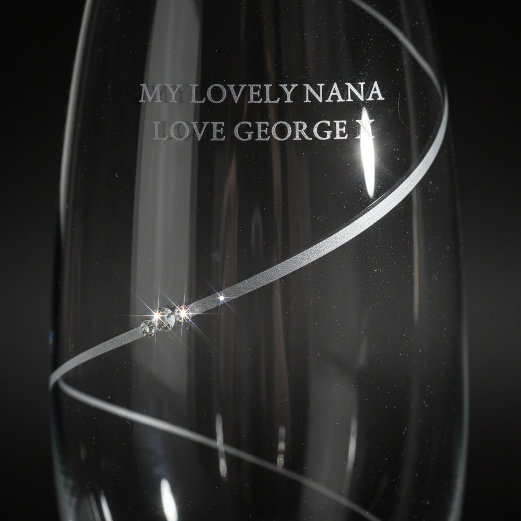 Luna Glass Vase | Personalized With Spiral Swarovski Crystals  Glass Vase Deeply Engraved