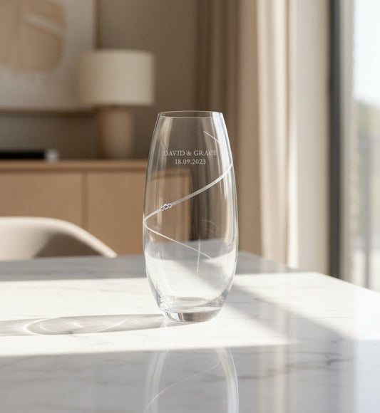 Luna Glass Vase | Personalized With Spiral Swarovski Crystals  Glass Vase Deeply Engraved