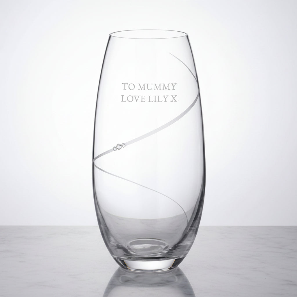 Luna Glass Vase | Personalized With Spiral Swarovski Crystals  Glass Vase Deeply Engraved
