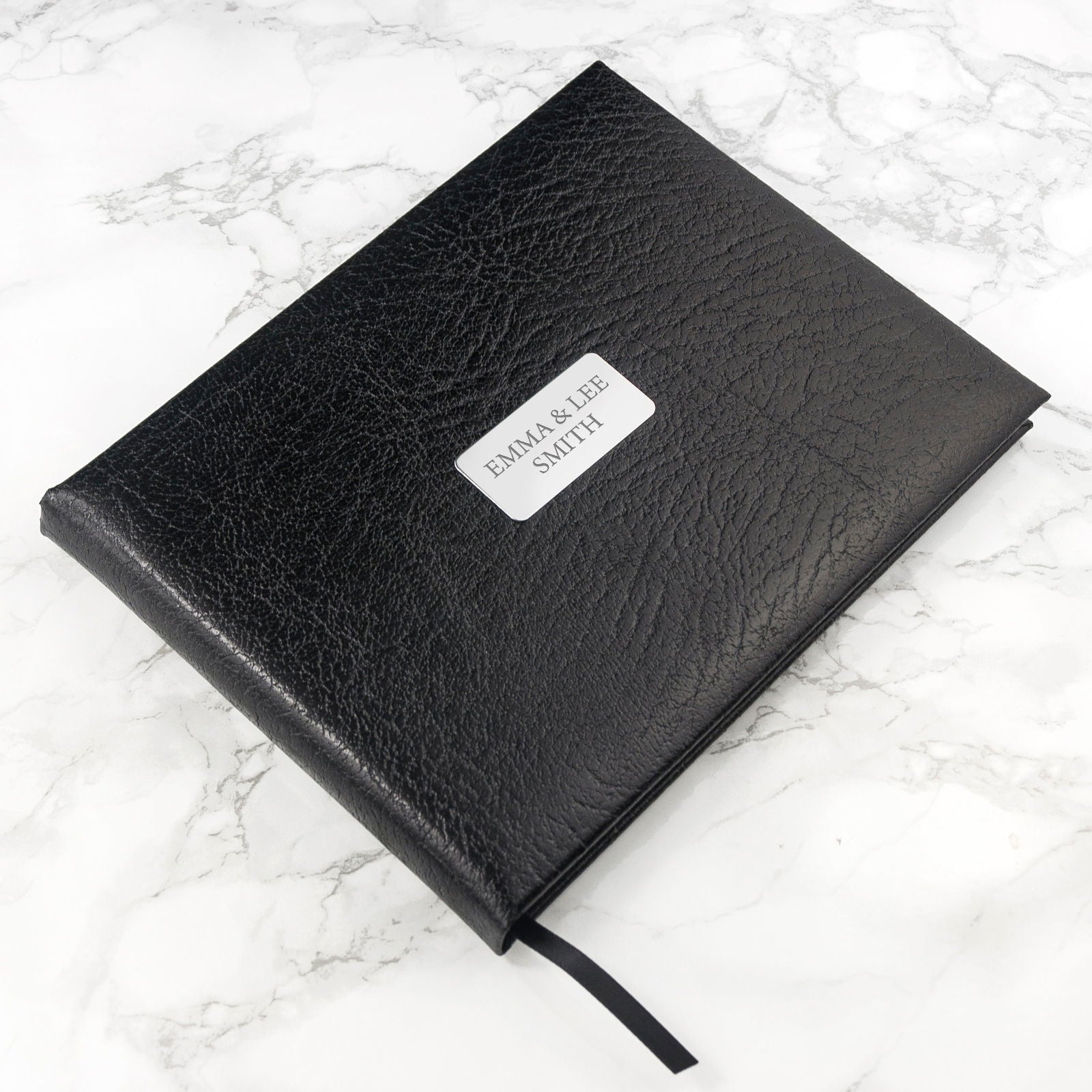 Luxe Leather Personalized Guest Book - Black  Guest Books Deeply Engraved