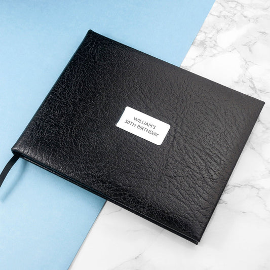 Luxe Leather Personalized Guest Book - Black  Guest Books Deeply Engraved