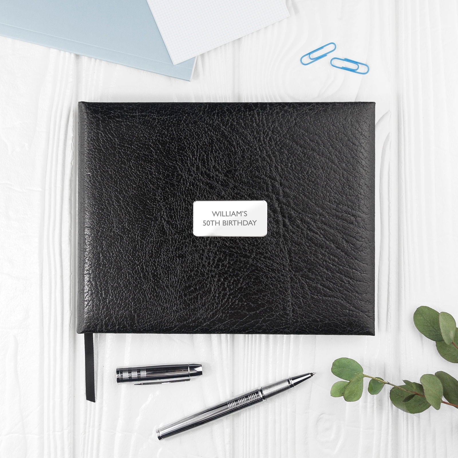 Luxe Leather Personalized Guest Book - Black  Guest Books Deeply Engraved