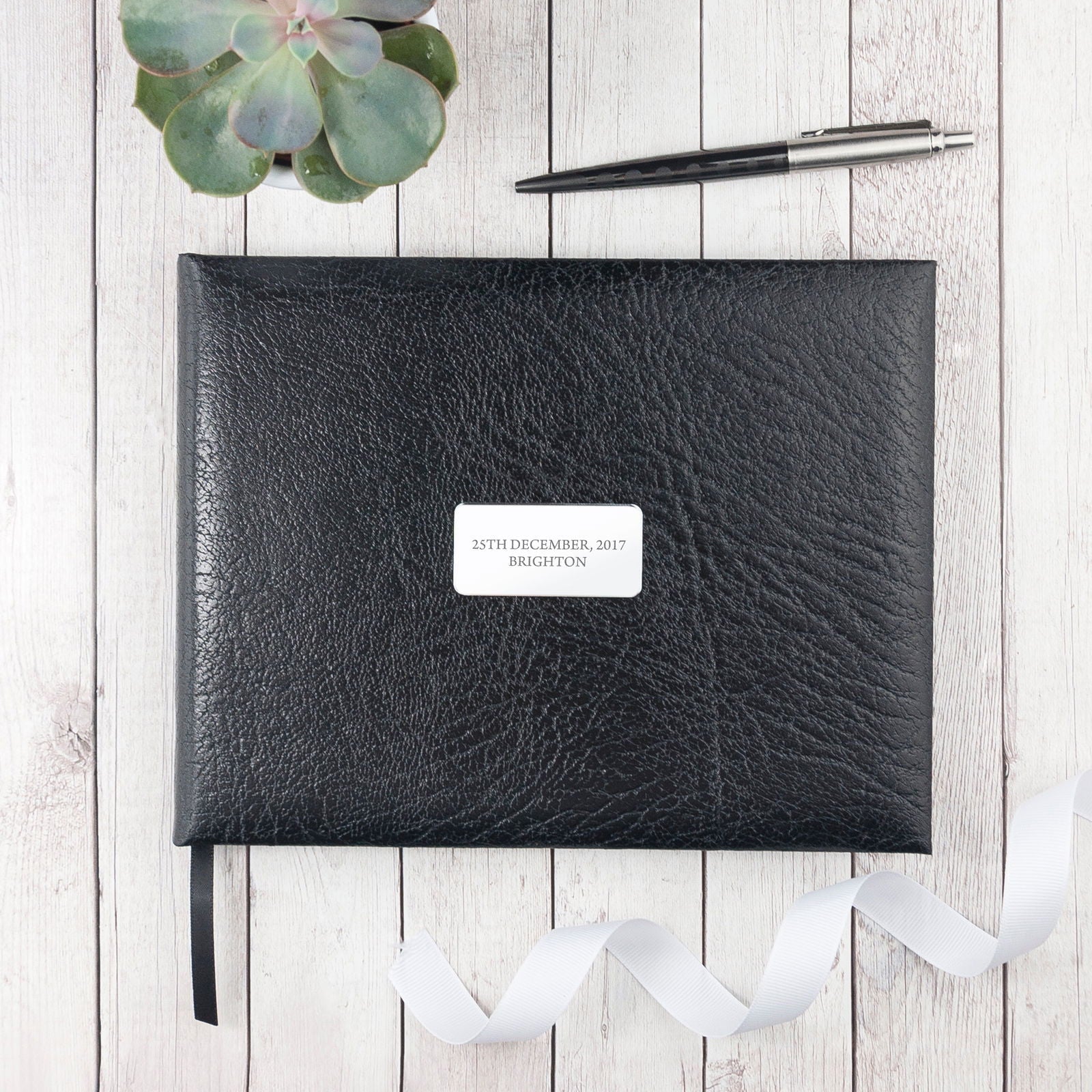 Luxe Leather Personalized Guest Book - Black  Guest Books Deeply Engraved
