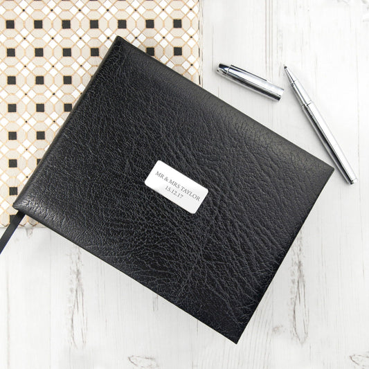 Luxe Leather Personalized Guest Book - Black  Guest Books Deeply Engraved