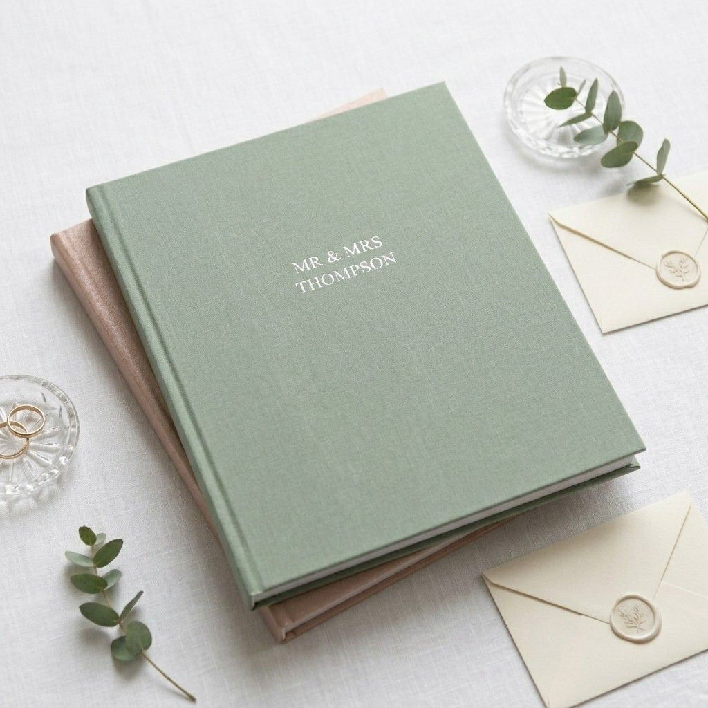 Luxurious Personalized Woven Cloth Photo Album  Photo Albums Deeply Engraved