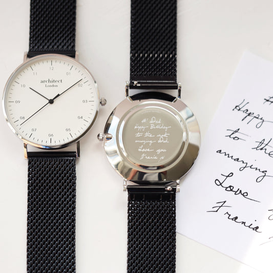 Men's Handwriting Engraved Minimalist Watch - Black  Men's Watches Deeply Engraved