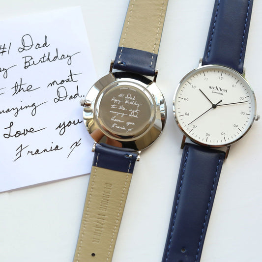 Men's Handwriting Engraved Minimalist Watch - Blue  Men's Watches Deeply Engraved