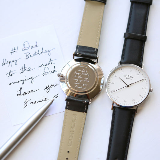 Men's Handwriting Engraved Watch - Jet Black  Men's Watches Deeply Engraved
