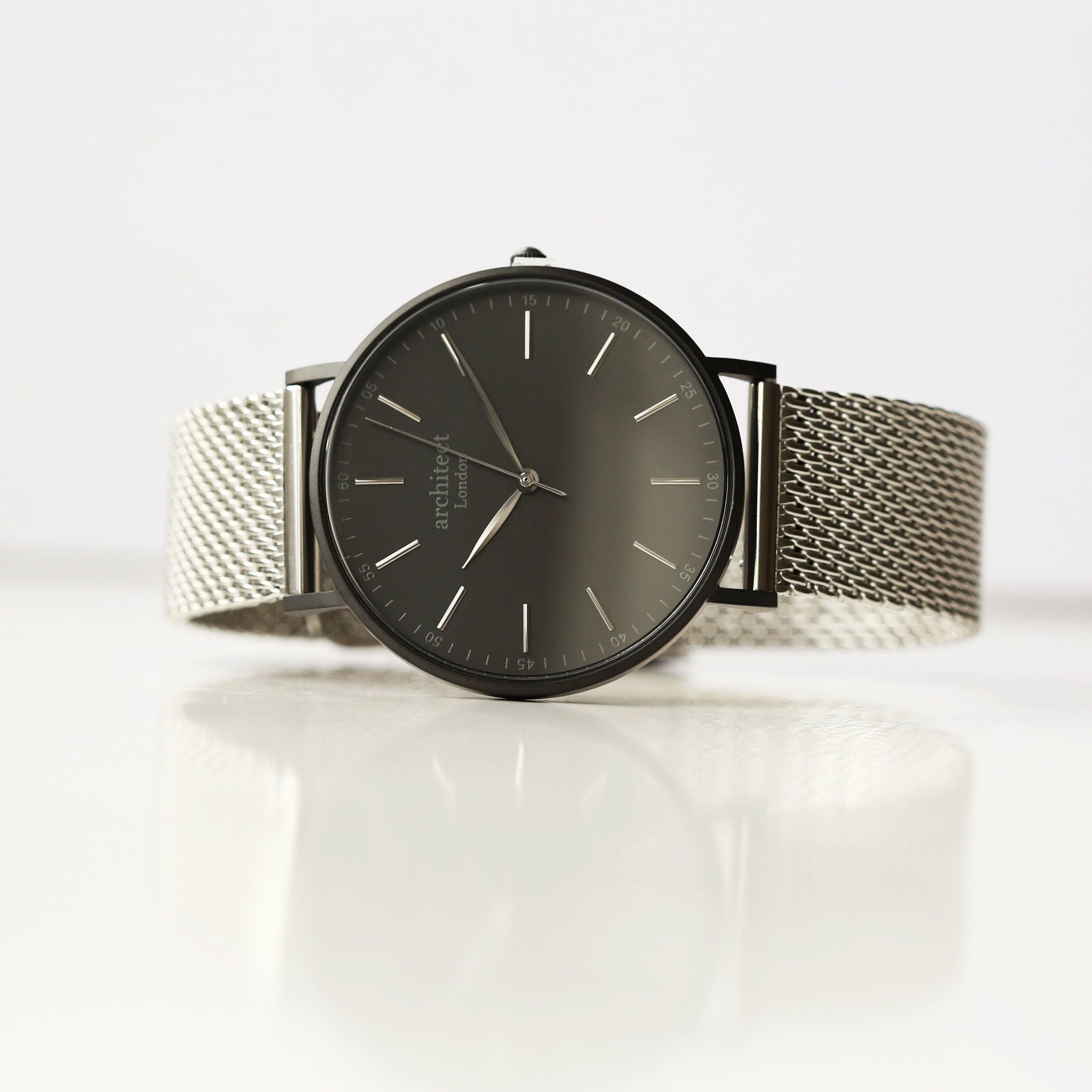 Men's Handwriting Personalized Watch - Black Dial + Steel Silver Mesh  Men's Watches Deeply Engraved