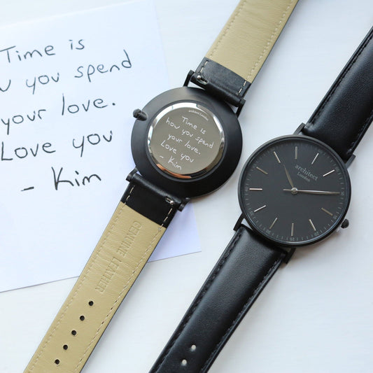 Men's Handwriting Engraved Watch - Minimalist Watch + Jet Black  Men's Watches Deeply Engraved