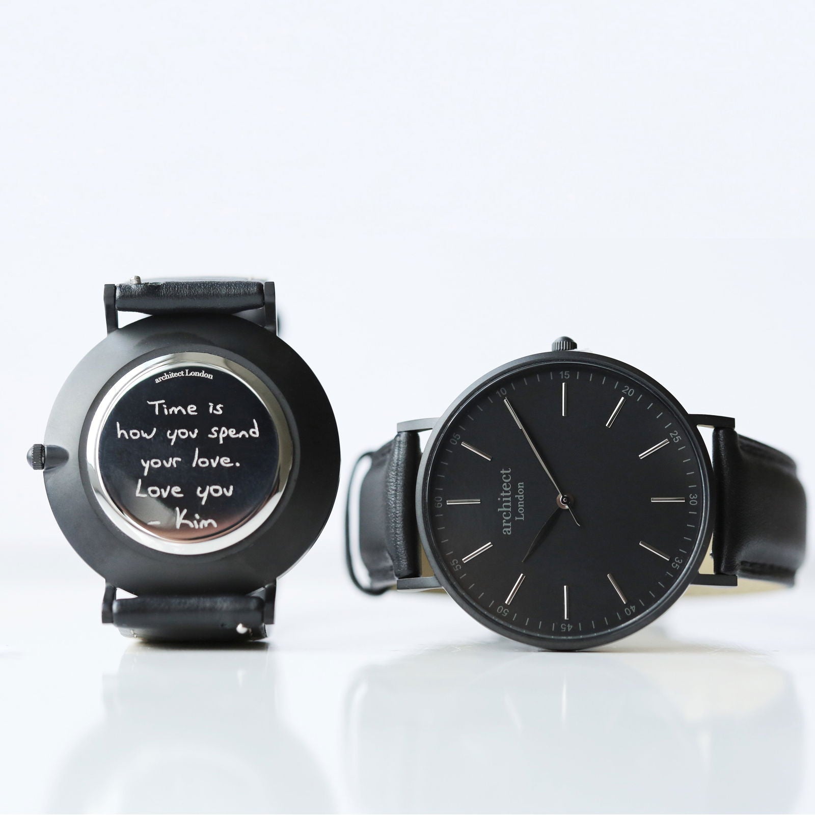 Men's Handwriting Personalized Watch - Minimalist Watch + Jet Black  Men's Watches Deeply Engraved