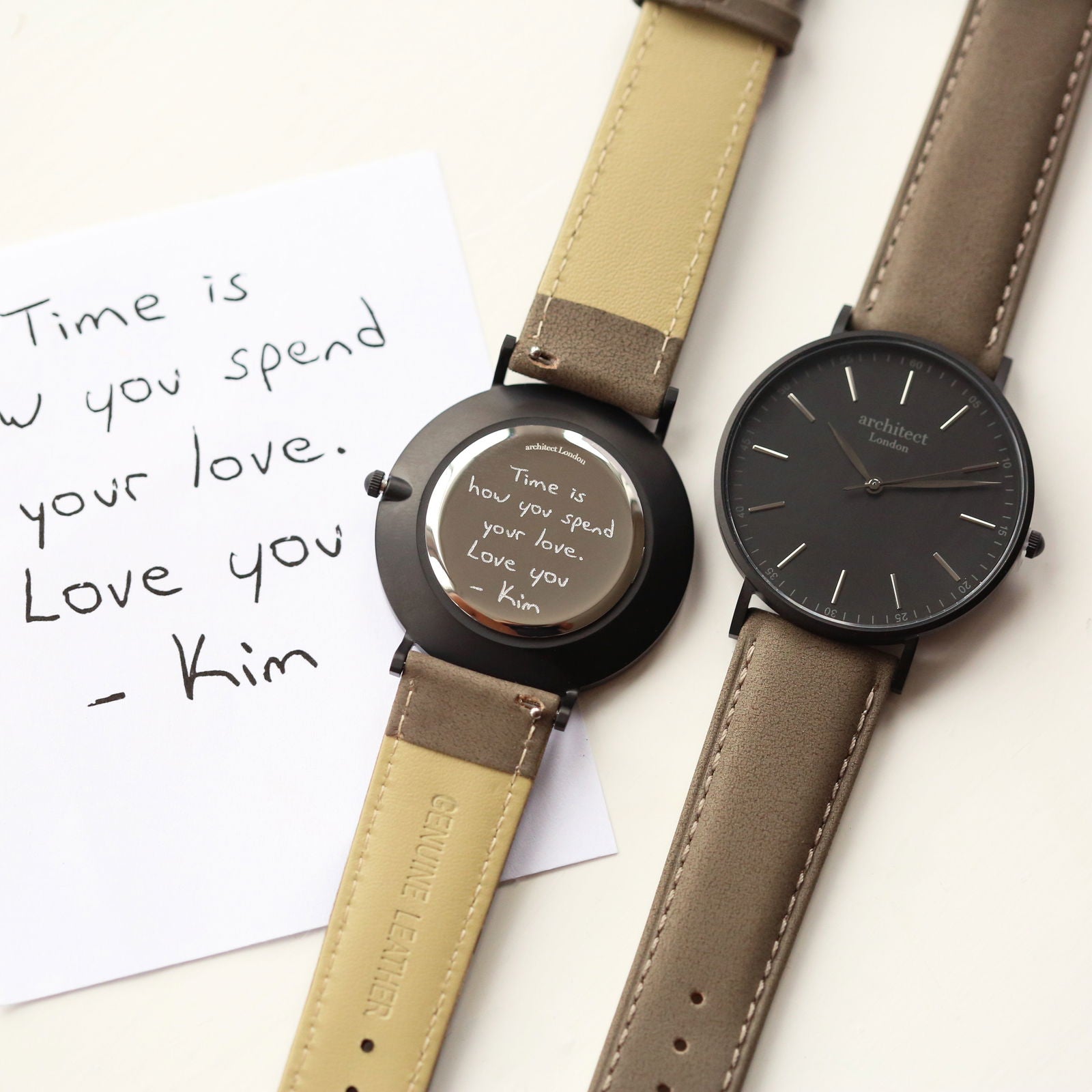 Men's Handwriting Personalized Watch - Minimalist Watch + Urban Grey  Men's Watches Deeply Engraved
