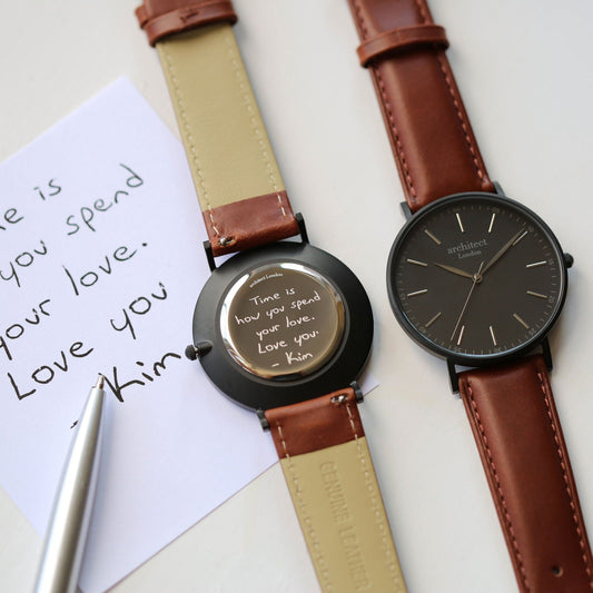 Men's Handwriting Personalized Watch - Minimalist Watch + Walnut  Men's Watches Deeply Engraved