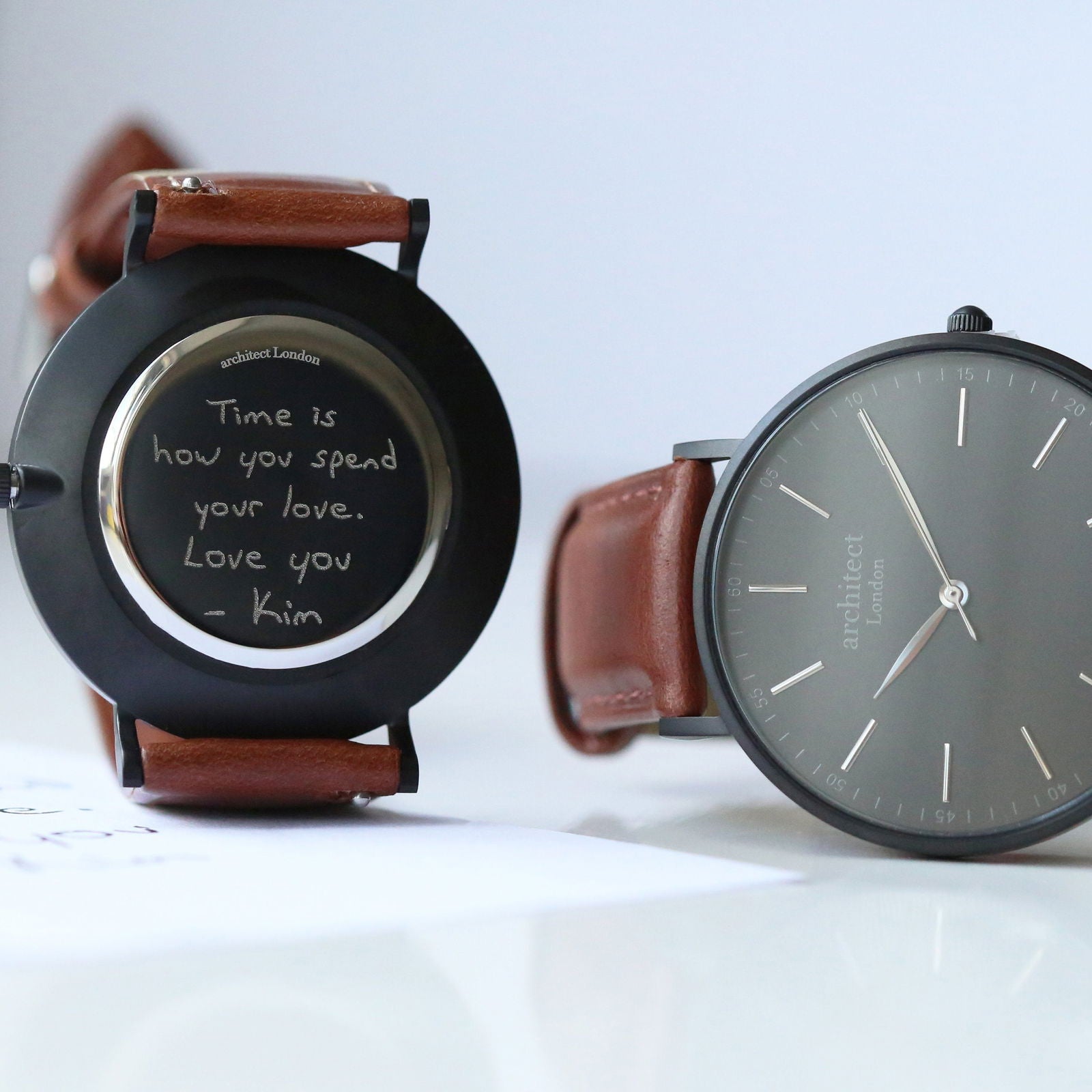 Men's Handwriting Personalized Watch - Minimalist Watch + Walnut  Men's Watches Deeply Engraved