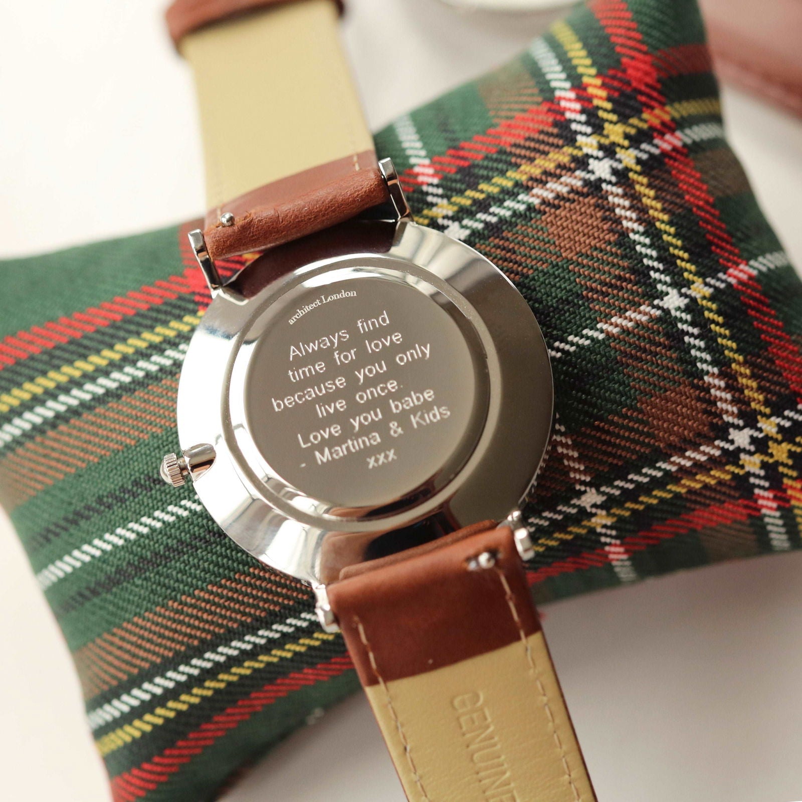 Men's Minimalist Leather Personalized Watch - Walnut  Men's Watches Deeply Engraved