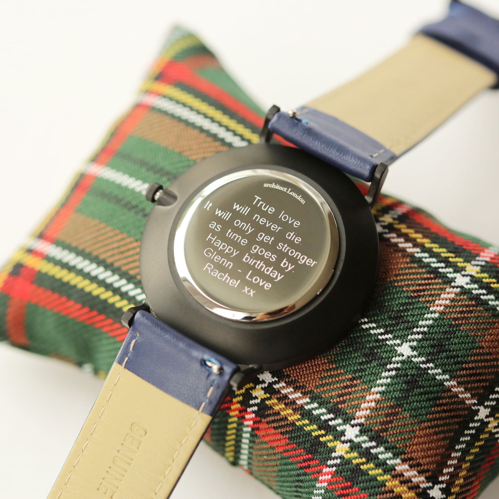 Men's Minimalist Personalized Watch -  Blue Strap - Black Dial  Men's Watches Deeply Engraved