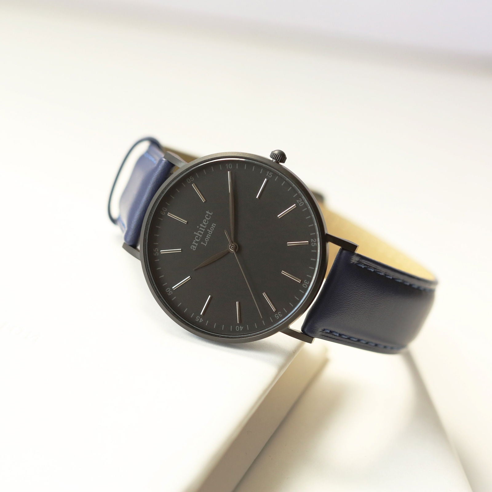Men's Minimalist Personalized Watch -  Blue Strap - Black Dial  Men's Watches Deeply Engraved