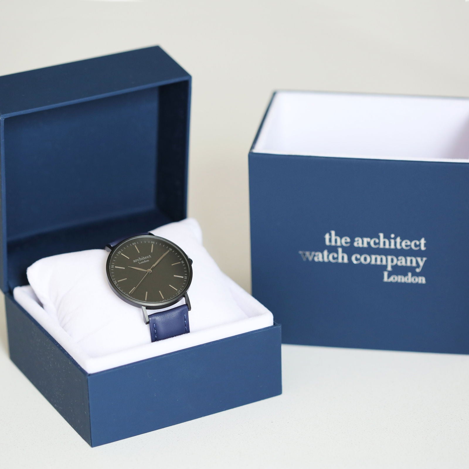 Men's Minimalist Personalized Watch -  Blue Strap - Black Dial  Men's Watches Deeply Engraved