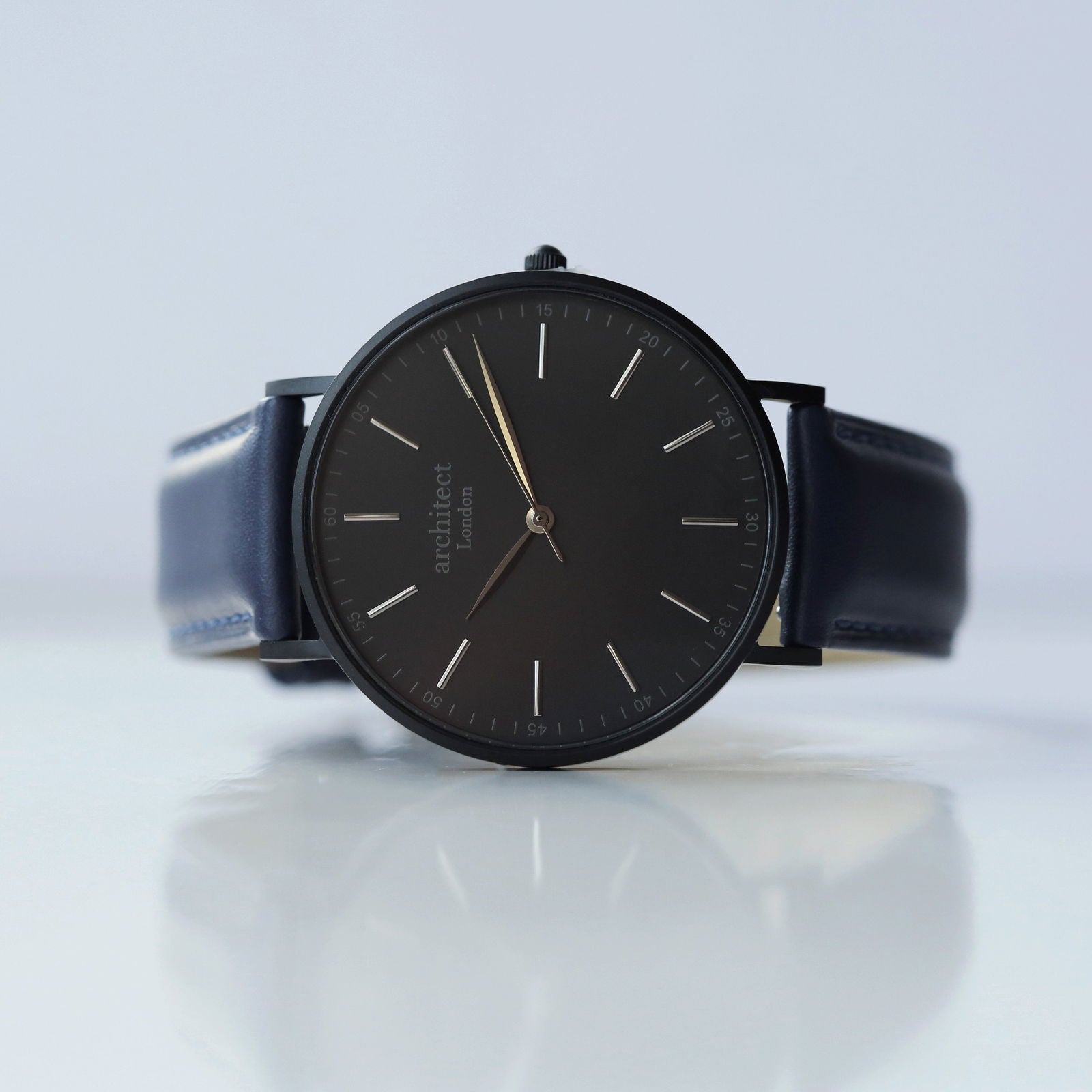 Men's Minimalist Personalized Watch -  Blue Strap - Black Dial  Men's Watches Deeply Engraved