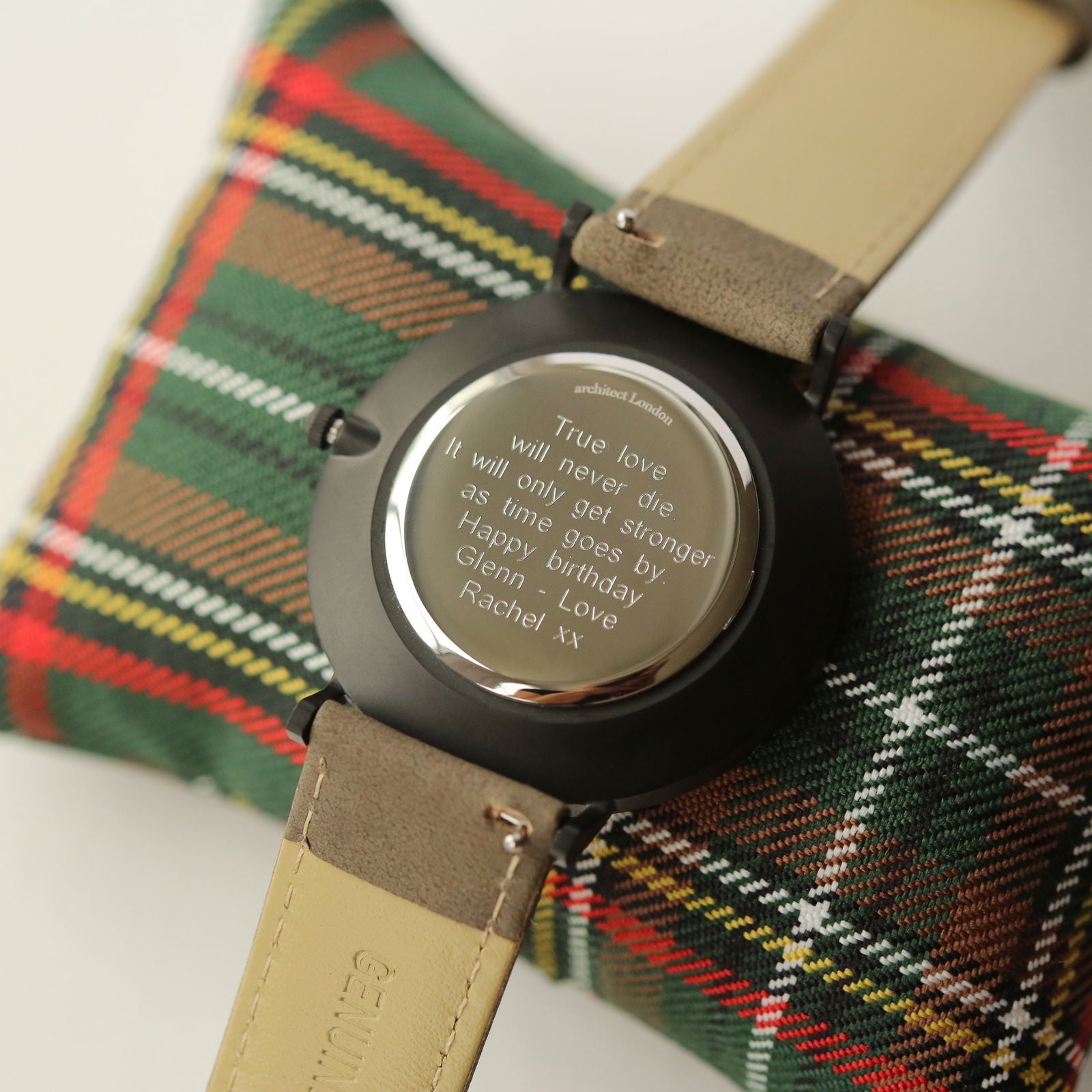 Men's Minimalist Personalized Watch In Grey Strap Black Dial  Men's Watches Deeply Engraved