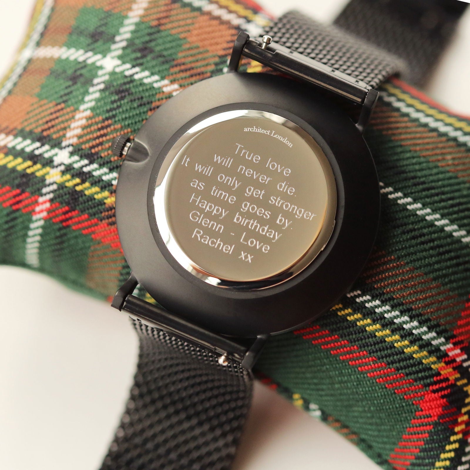 Men's Minimalist Personalized Watch In Pitch Black Mesh  Men's Watches Deeply Engraved