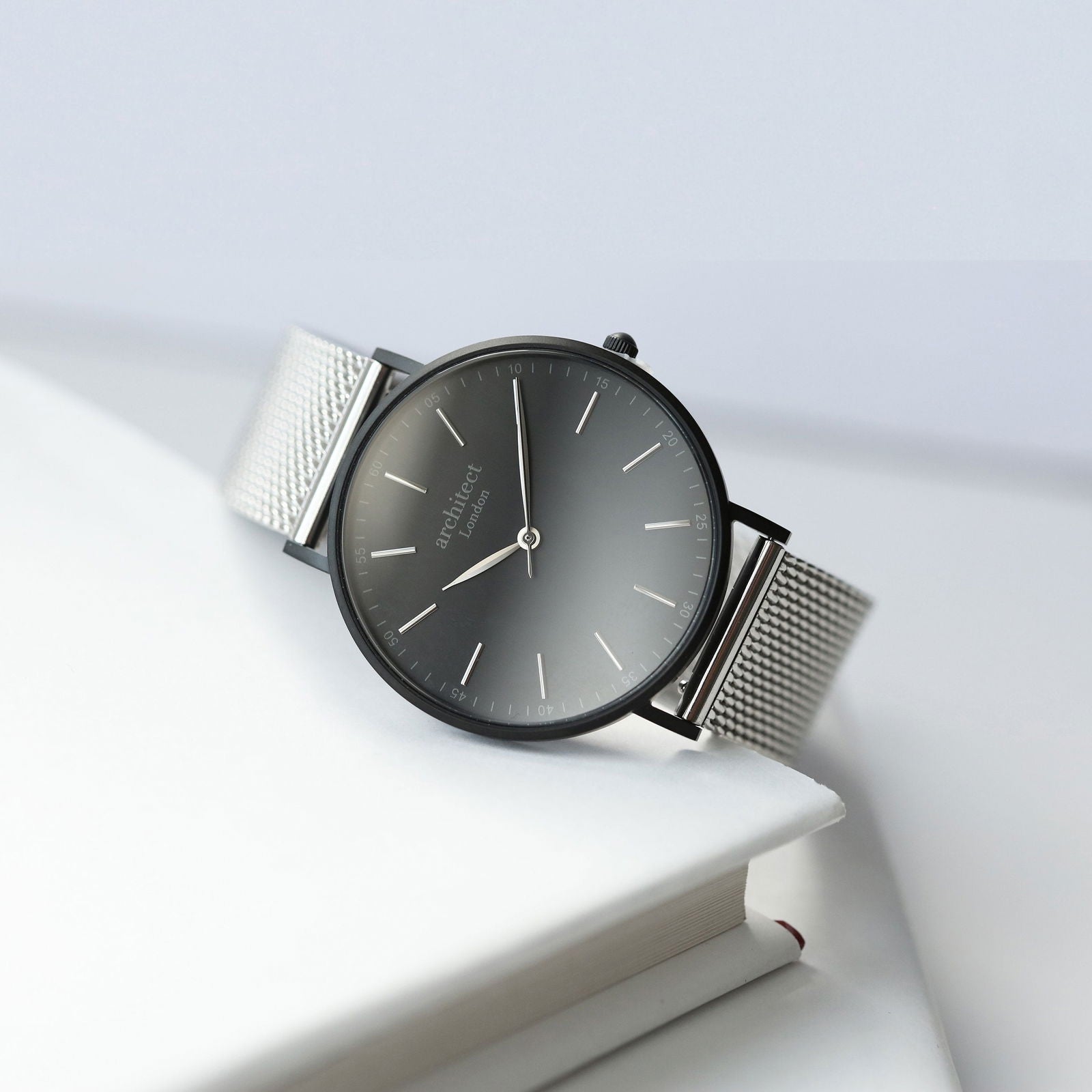 Men's Minimalist Personalized Watch In Steel Silver Mesh  Men's Watches Deeply Engraved