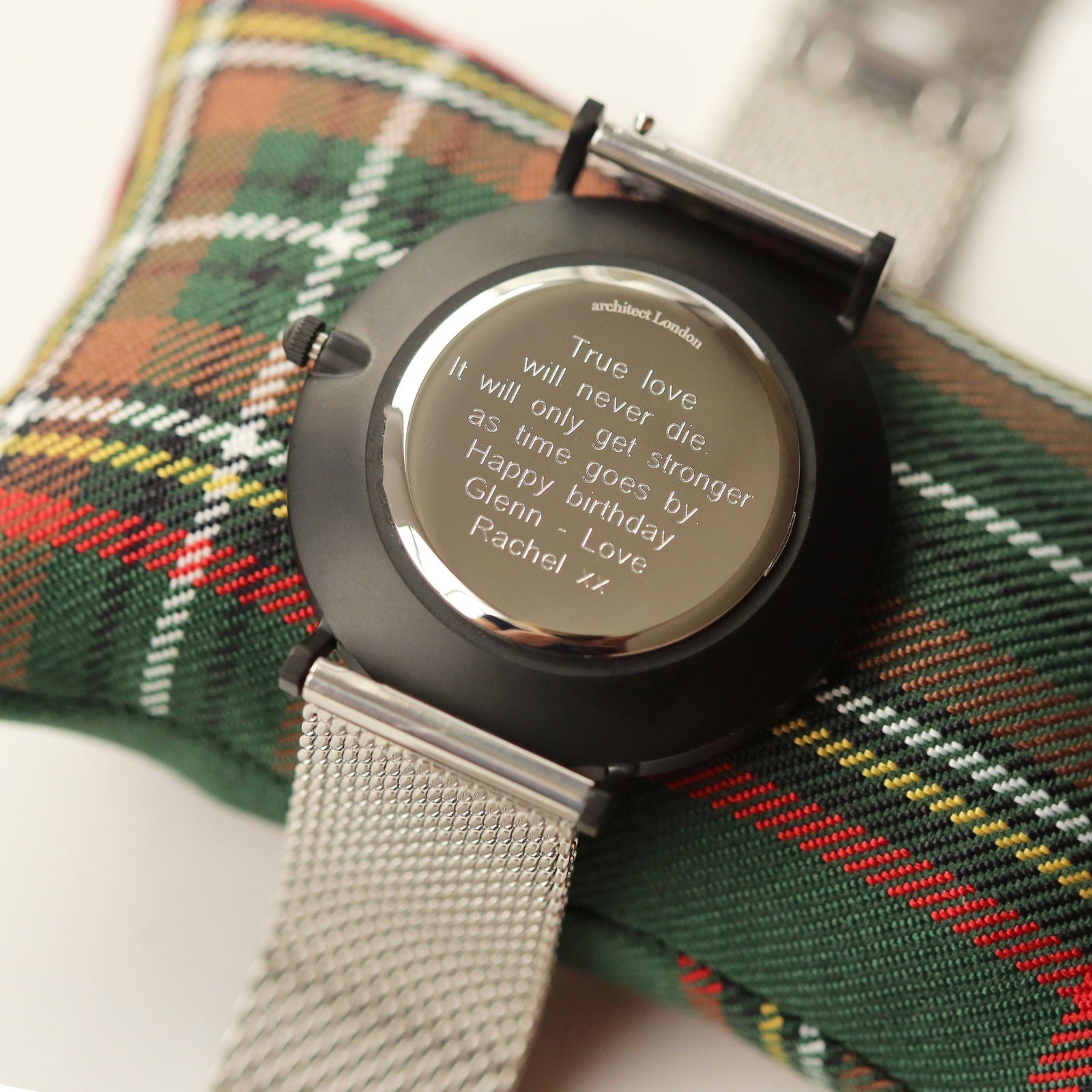 Men's Minimalist Personalized Watch In Steel Silver Mesh  Men's Watches Deeply Engraved
