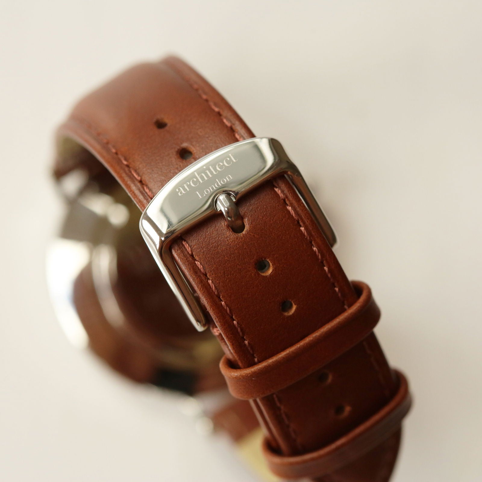 Men's Minmalist Handwriting Engraved Leather Watch - Walnut  Men's Watches Deeply Engraved