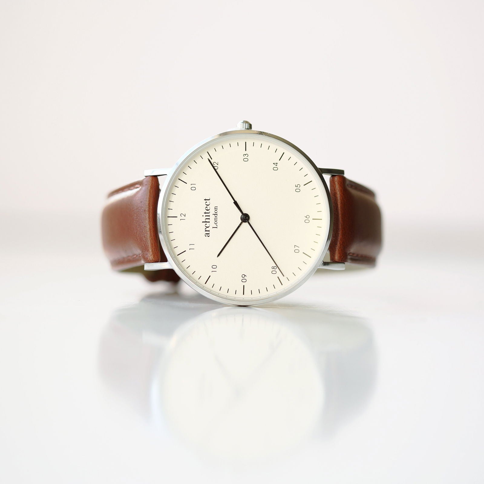 Men's Minmalist Handwriting Engraved Leather Watch - Walnut  Men's Watches Deeply Engraved