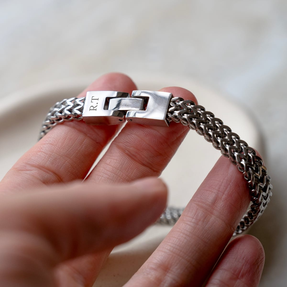 Engraved Braided Stainless Steel Bracelet 