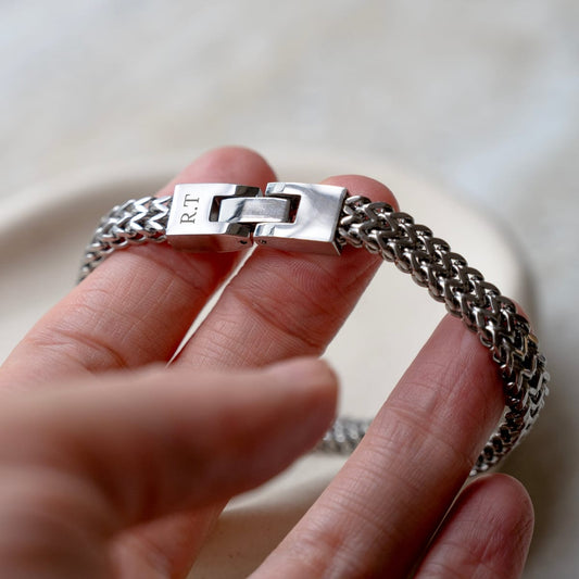 Engraved Braided Stainless Steel Bracelet 