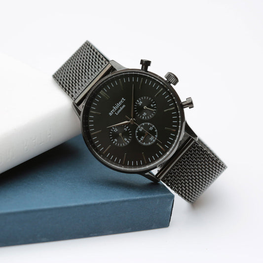 Midnight Signature Engraved Watch – Black Mesh  Men's Watches Deeply Engraved
