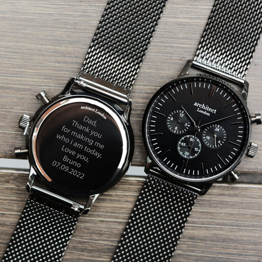 Midnight Signature Engraved Watch – Black Mesh  Men's Watches Deeply Engraved