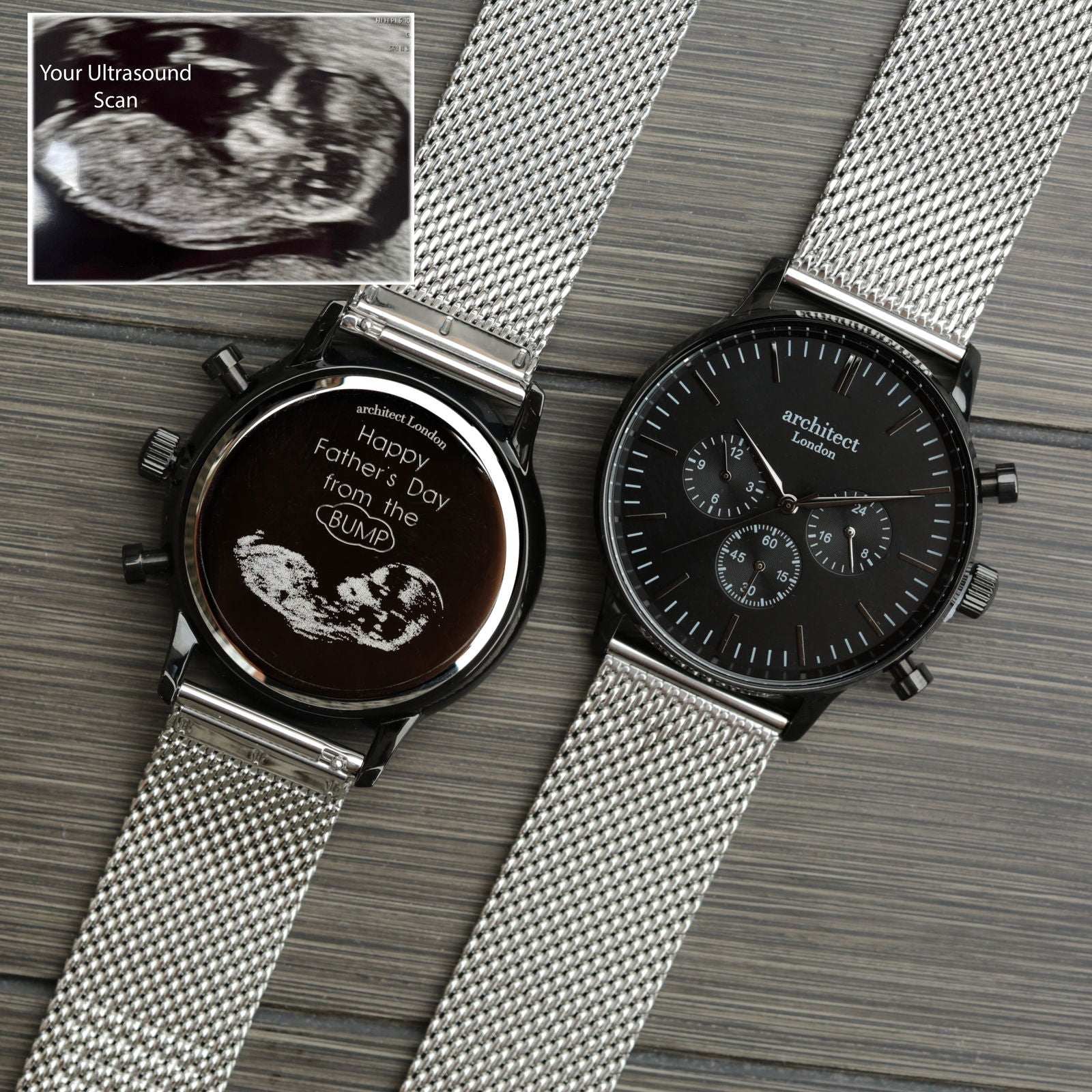 Midnight Signature – Handwriting Engraved Watch (Black Dial, Silver Mesh)  Men's Watches Deeply Engraved