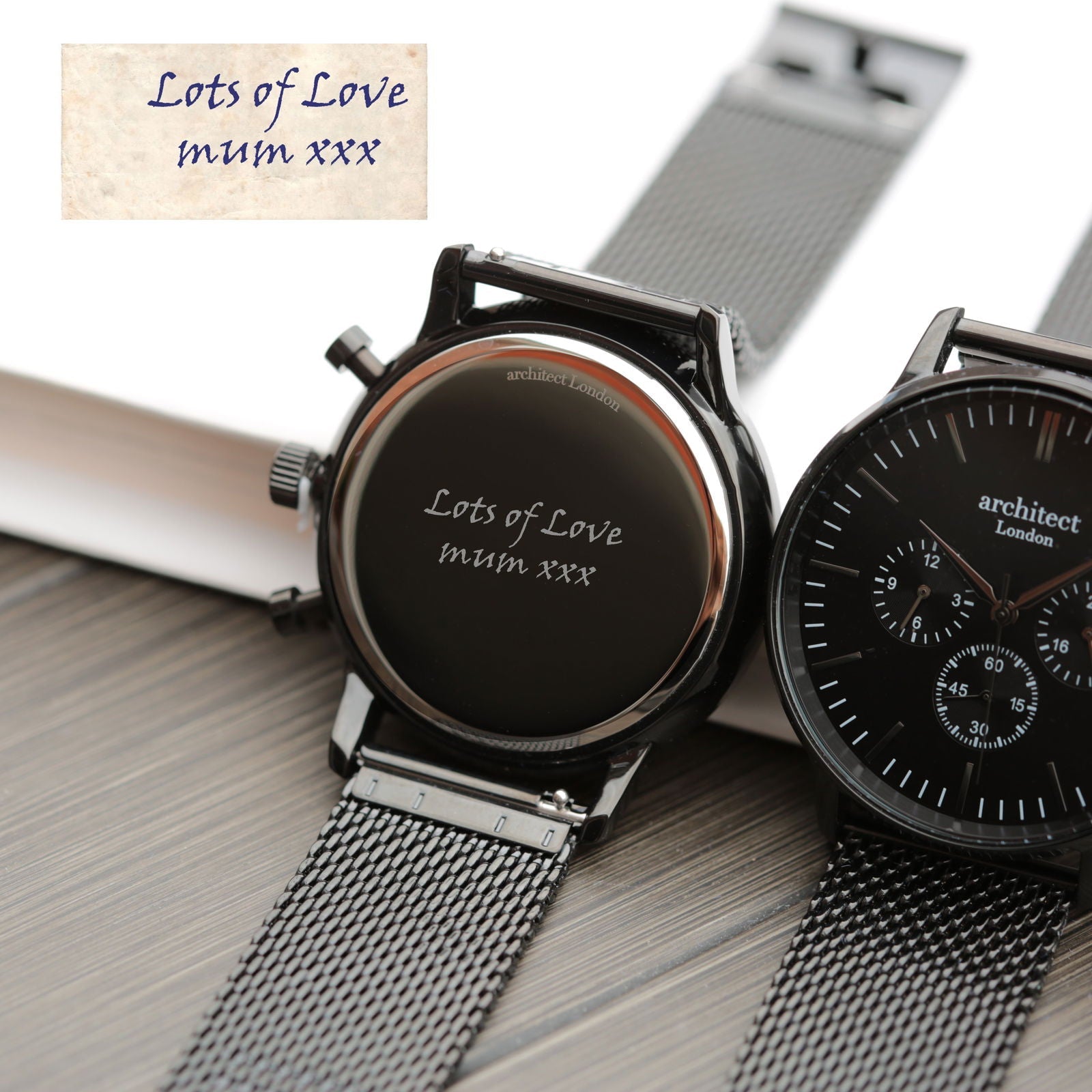 Midnight Signature - Handwriting Engraved Watch - Black Mesh  Men's Watches Deeply Engraved