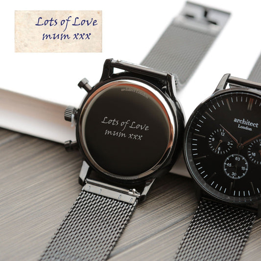 Midnight Signature - Handwriting Engraved Watch - Black Mesh  Men's Watches Deeply Engraved