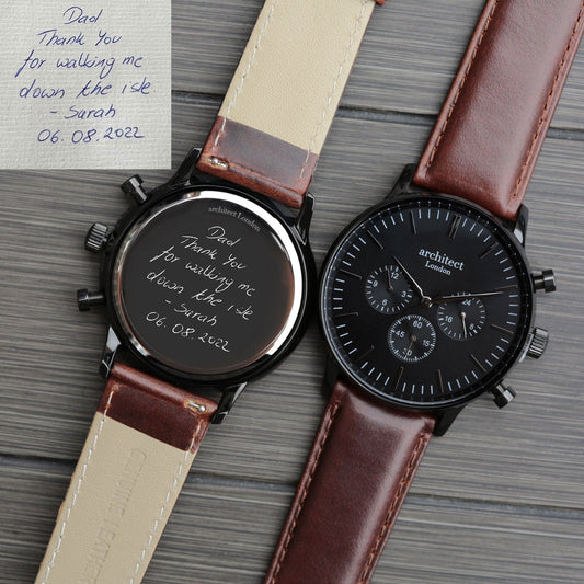 Midnight Walnut – Handwriting Engraved Watch for Men  Men's Watches Deeply Engraved
