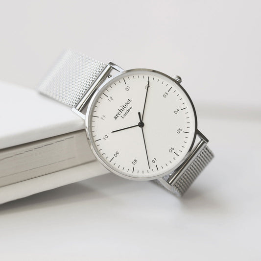 Minimalist Handwriting Engraved Watch – Silver Mesh Strap  Men's Watches Deeply Engraved