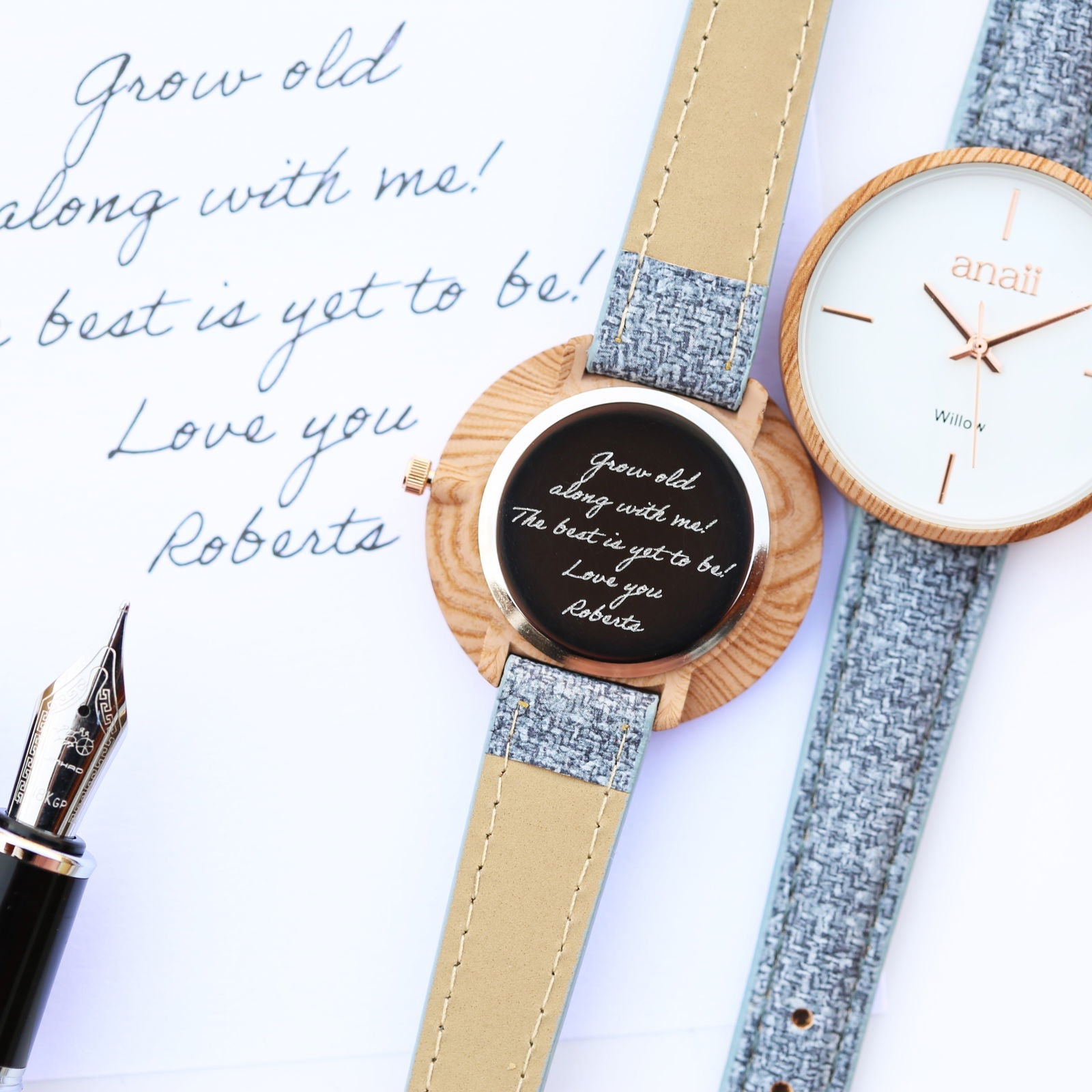 Minimalist Ladies Watch – Lake Blue | Handwriting Engraved  Ladies' Watches Deeply Engraved