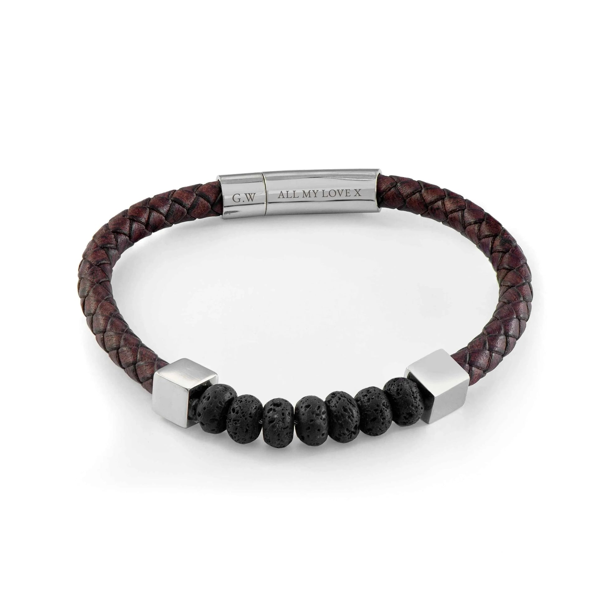Mirek – Engraved Leather & Bead Bracelet  Men's Bracelets Deeply Engraved