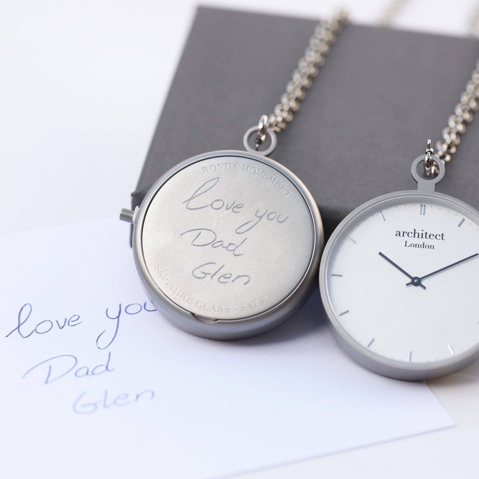 Modern Handwriting Engraved Pocket Watch - Silver  Pocket Watches Deeply Engraved