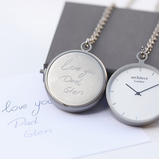Modern Handwriting Engraved Pocket Watch - Silver  Pocket Watches Deeply Engraved