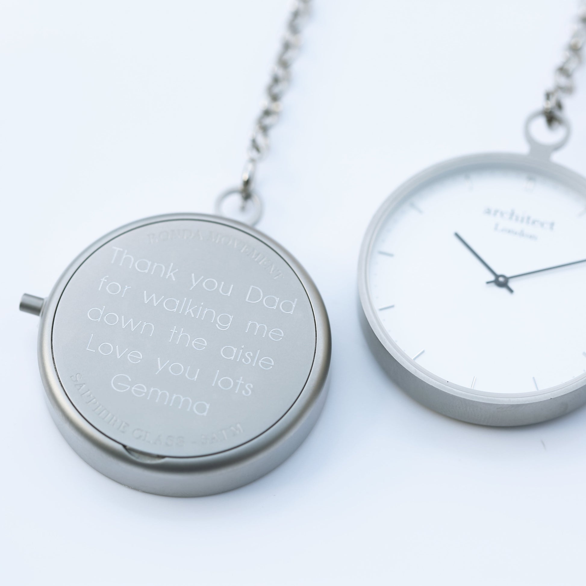 Modern Personalized Engraved Pocket Watch – Brushed Silver  Pocket Watches Deeply Engraved