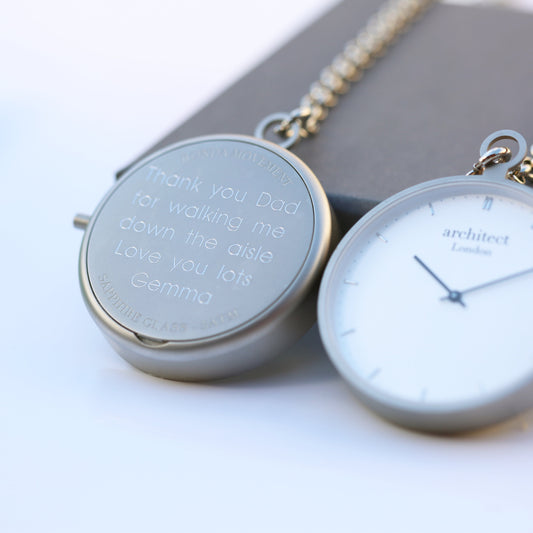 Modern Personalized Engraved Pocket Watch – Brushed Silver  Pocket Watches Deeply Engraved