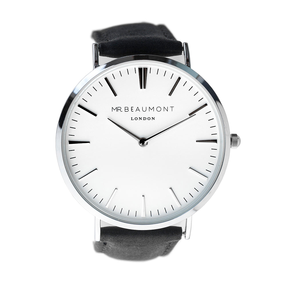 Modern-Vintage Personalized Leather Watch In Black  Men's Watches Deeply Engraved