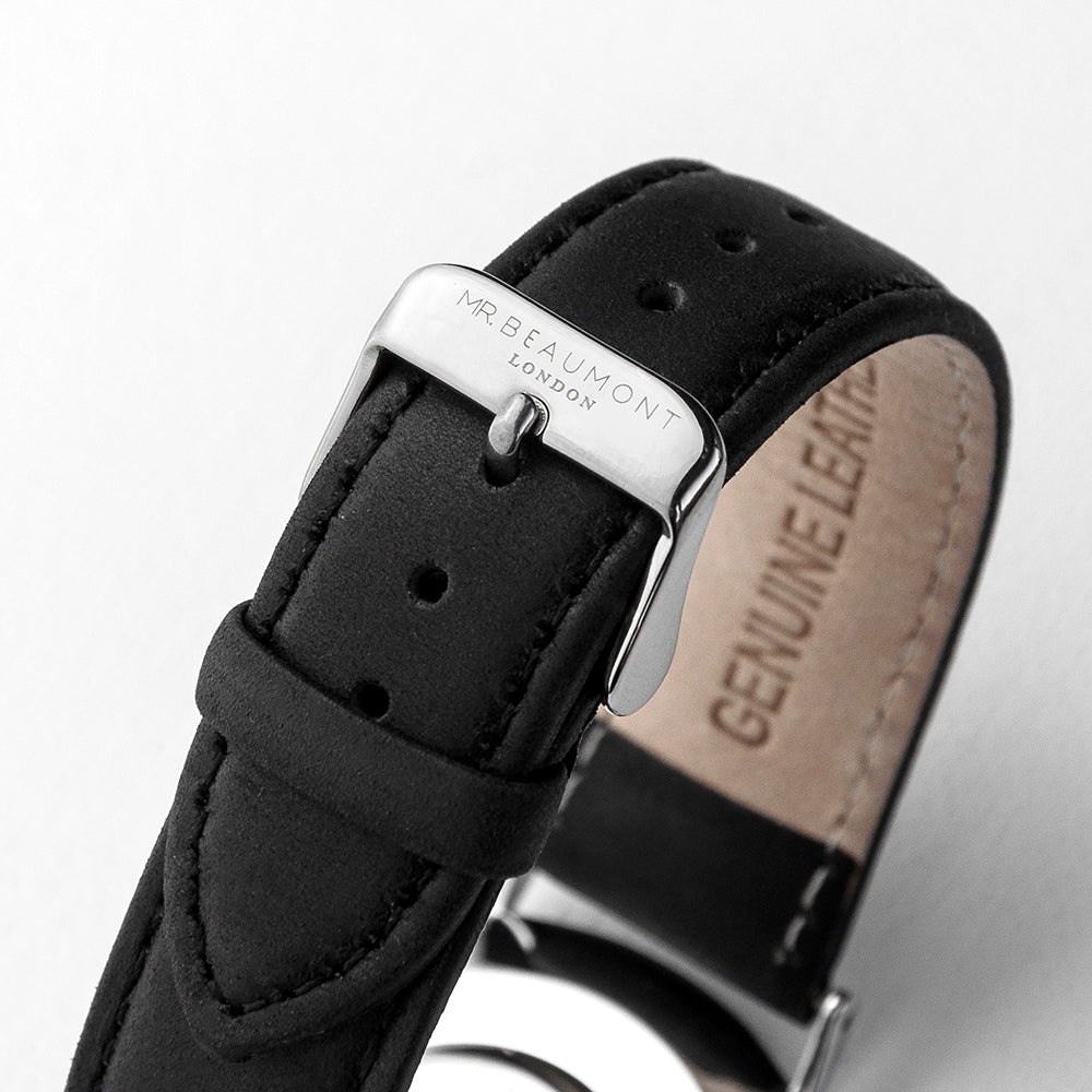 Modern-Vintage Personalized Leather Watch In Black  Men's Watches Deeply Engraved