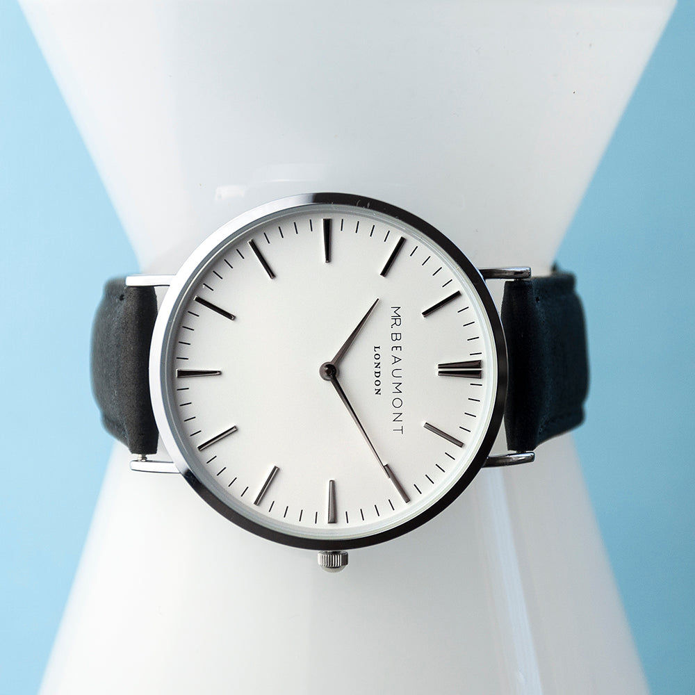 Modern-Vintage Personalized Leather Watch In Black  Men's Watches Deeply Engraved