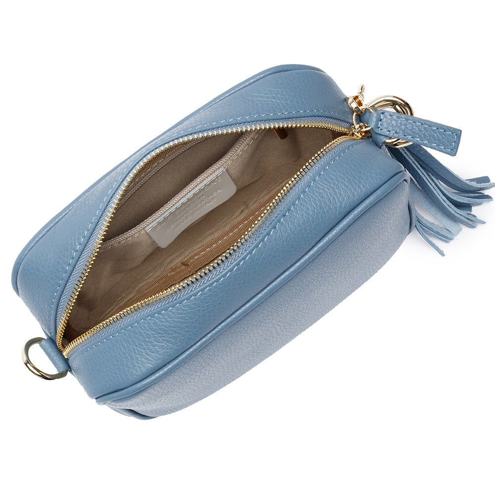 Monogrammed Crossbody Leather Bag - Light Blue  Leather Bags Deeply Engraved