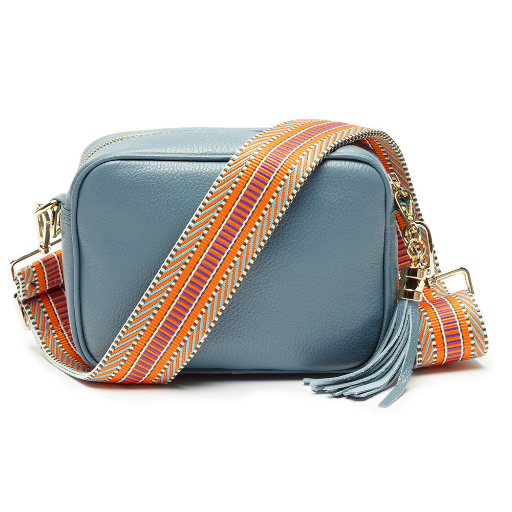 Monogrammed Crossbody Leather Bag - Light Blue  Leather Bags Deeply Engraved